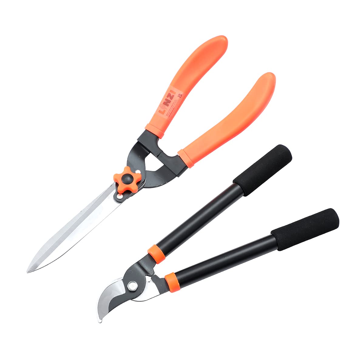 Linzi Green Garden Loppers Shears Set 2 Pcs, Bypass Loppers 15 Inch And Hedge Shears 19 Inch As Tree And Shrub Care Kit, Garden Manual Lopping Pruners Branch Cutters (Budget)