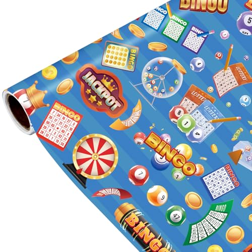 Pineraap Bingo Lottery Wrapping Paper Roll - 17Inch x 16.4 Feet - Bingo Themed Gift Wrap for Game Nights,Parties,Birthdays