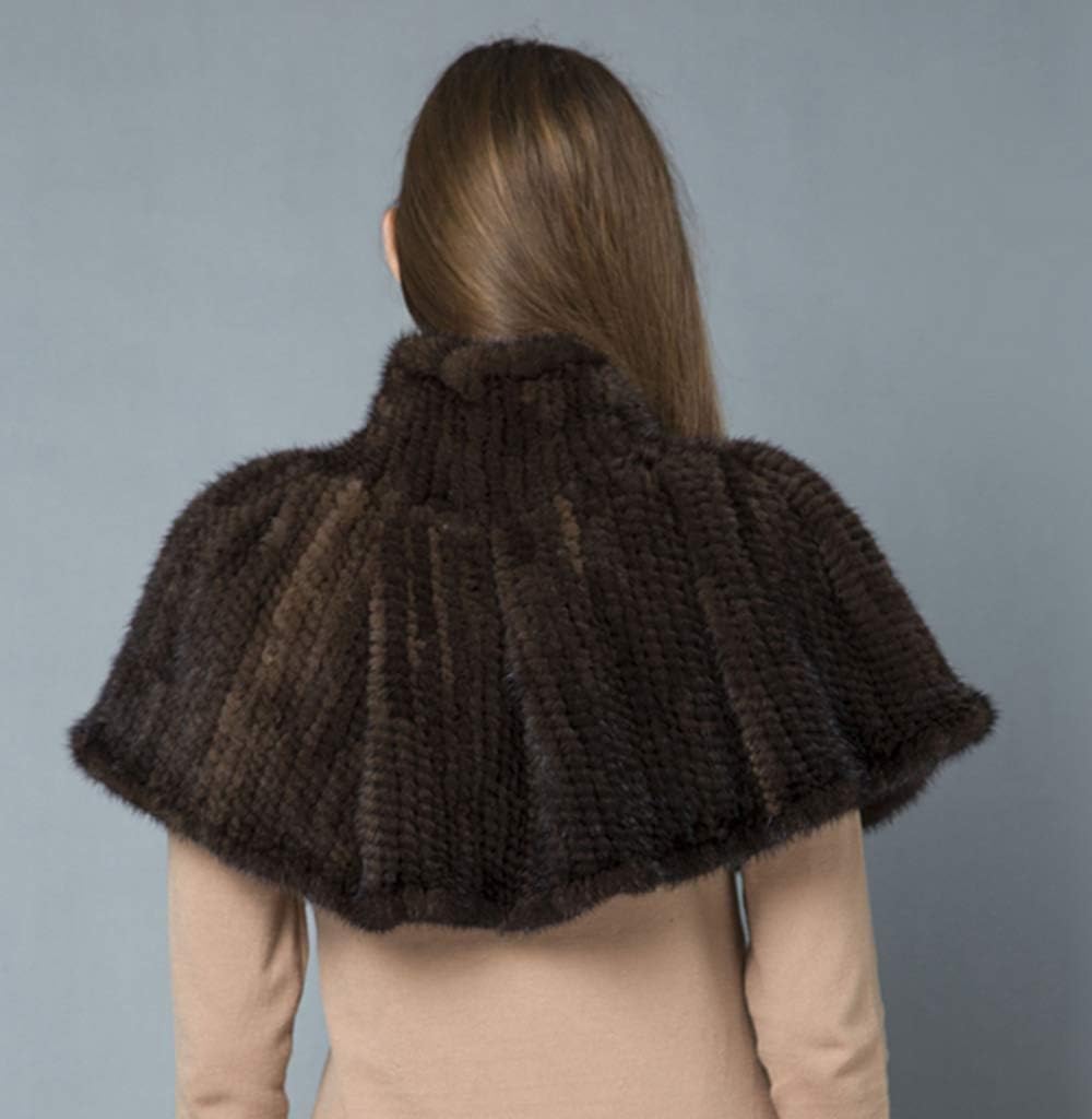 Womens Knitted Shawl Genuine Mink Hair Cape Wrap with Zipper Winter Warm for Dress Wedding Party Skirt