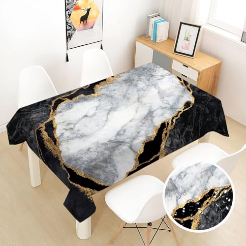 Nappe essuyable anti tache marbre rectangle 140x140 pour table salon - 4