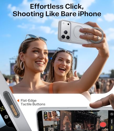 Image of TORRAS Q3 Spin for iPhone 17 Pro Case, 360 Magnetic Stand, Silver | Compatible with MagSafe, Built-in Kickstand, Camera Control, 4X Military-Grade Shockproof Translucent Phone Case for 17 Pro