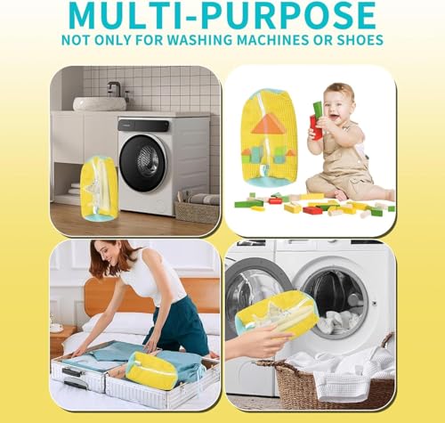 Image of Shoe Washing Machine Bag Laundry Shoe Bag for Washer & Dryer, Reusable with Durable Zipper for Sneakers & Delicates Deep Cleaning Washable Laundry Organizer Bag, All Shoe Sizes (Yellow,Pack of - 2)