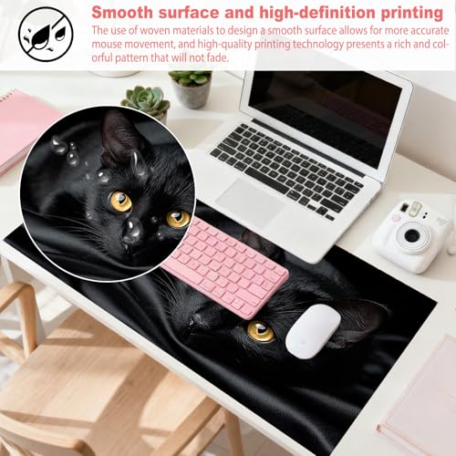 Image of Nuxovilar Black Cat Large Mouse Pad Gaming Mouse Pad Polyester 11.8x31.4 Inches for Home, Office, Gaming Space, Elegant Decor for Cat Enthusiasts