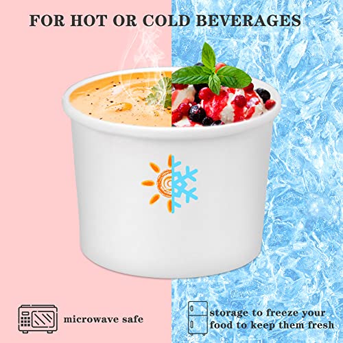 Image of 50 Pack 12oz White Soup Cups with Lids Disposable Paper Ice Cream Cups | Vented Paper Dessert Cups with Lids Hot Soup Cups Microwavable and Freezer Safe To Go Bowls with Lids for Hot, Soup Ice Cream
