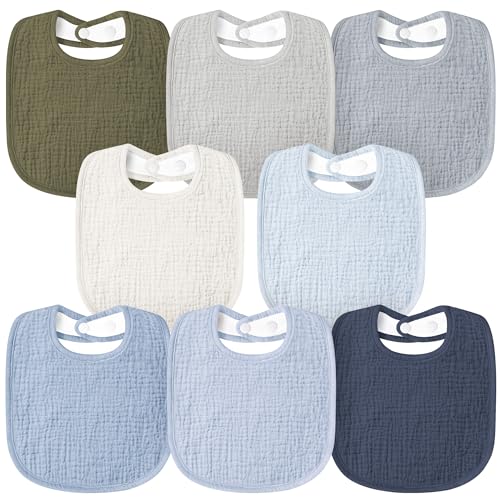 Image of Susurration Muslin Baby Bibs 8 Pack Bandana Drool Bibs, Soft Square Adjustable Baby Drooling Bibs for Unisex Girls & Boys