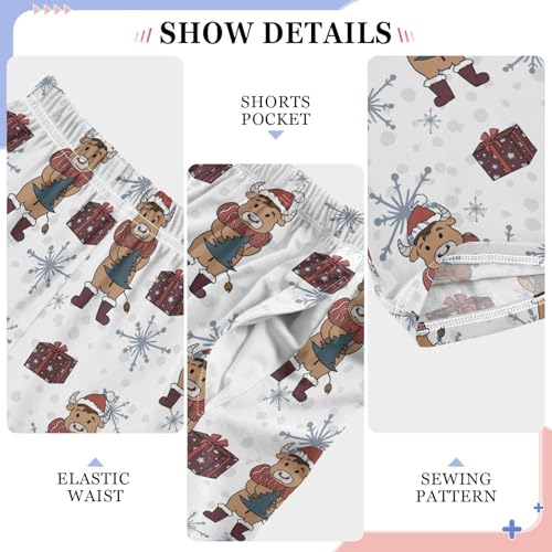 Merry Christmas Cow Snowflake Boys Long Pants Soft Trousers Elastic Waist Kids Lounge Bottoms with Pockets S-XL4