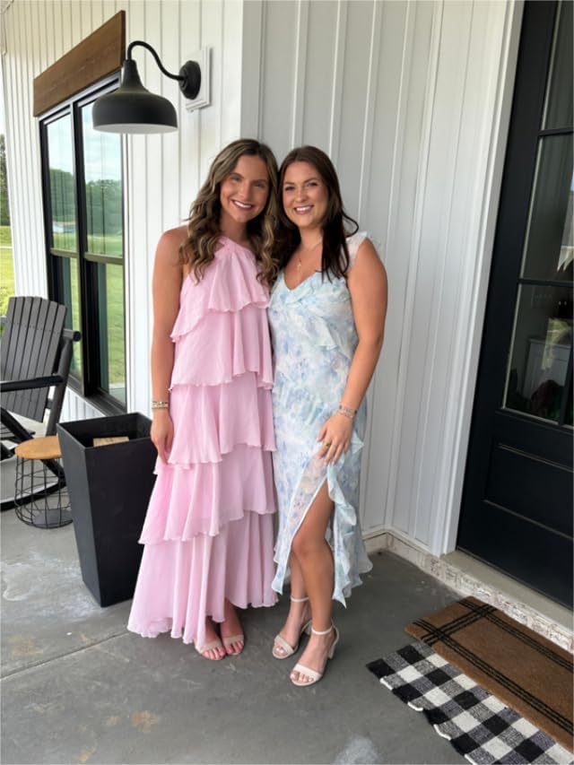 Choffon Halter Bridesmaid Dresses with Tiered Long Aline Formal Dress PUS038 - Image 4