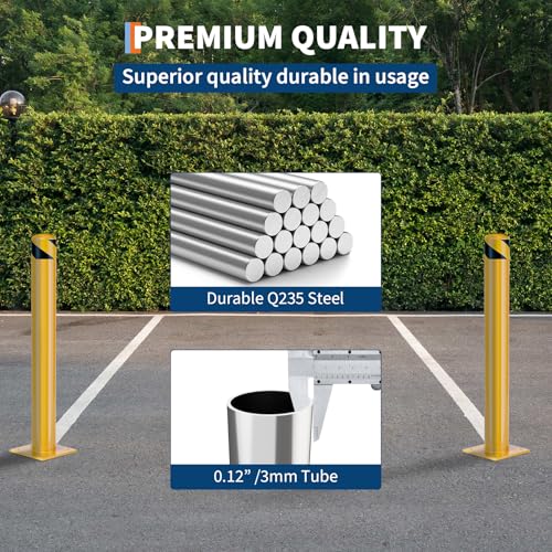 Image of GarveeLife Heavy Duty Steel Safety Bollards 42 In,2 PC Steel Parking Bollards Post,Removable Bollards for Warehouse, Garage, Parking Lot,Reflective Tape, Anchor Bolts Included,4.5 in Diameter