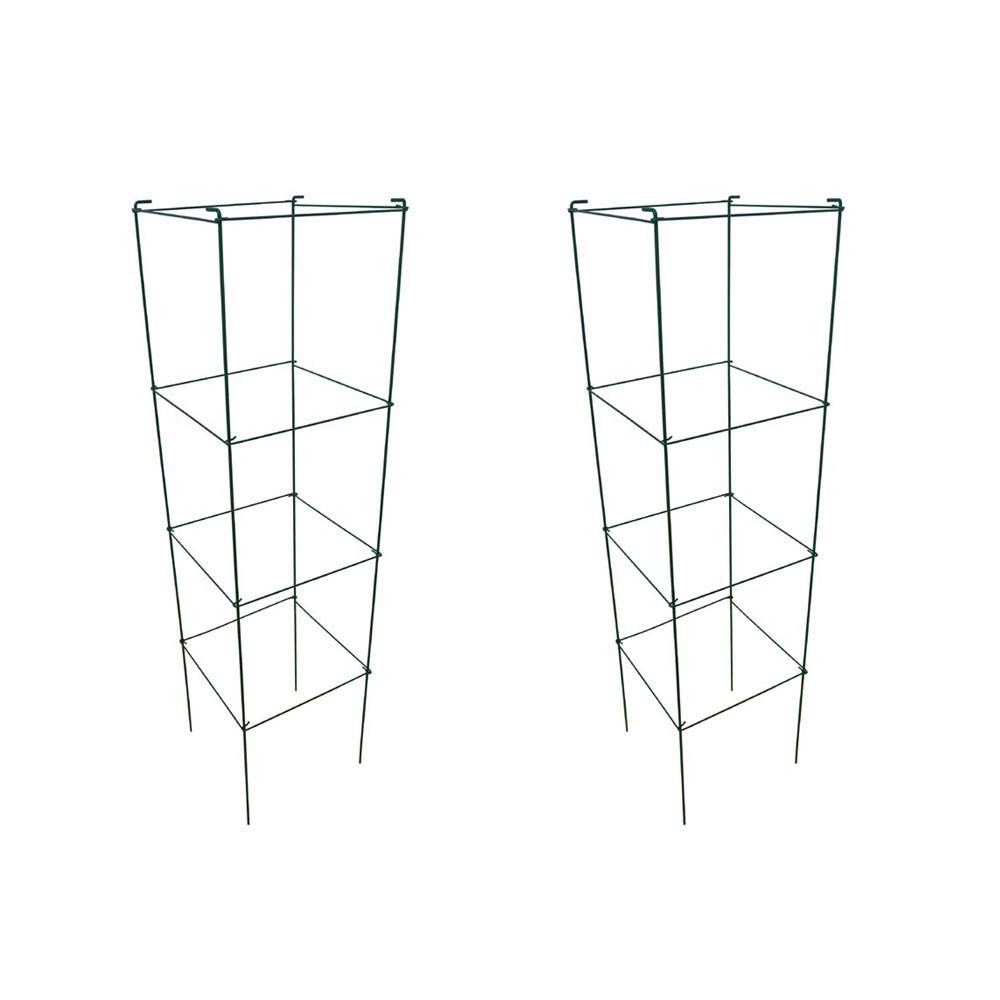 Green Square Folding Tomato Cage Plant Support Stake Tower 12 inch by 46 inch, Pack of 2 Sets
