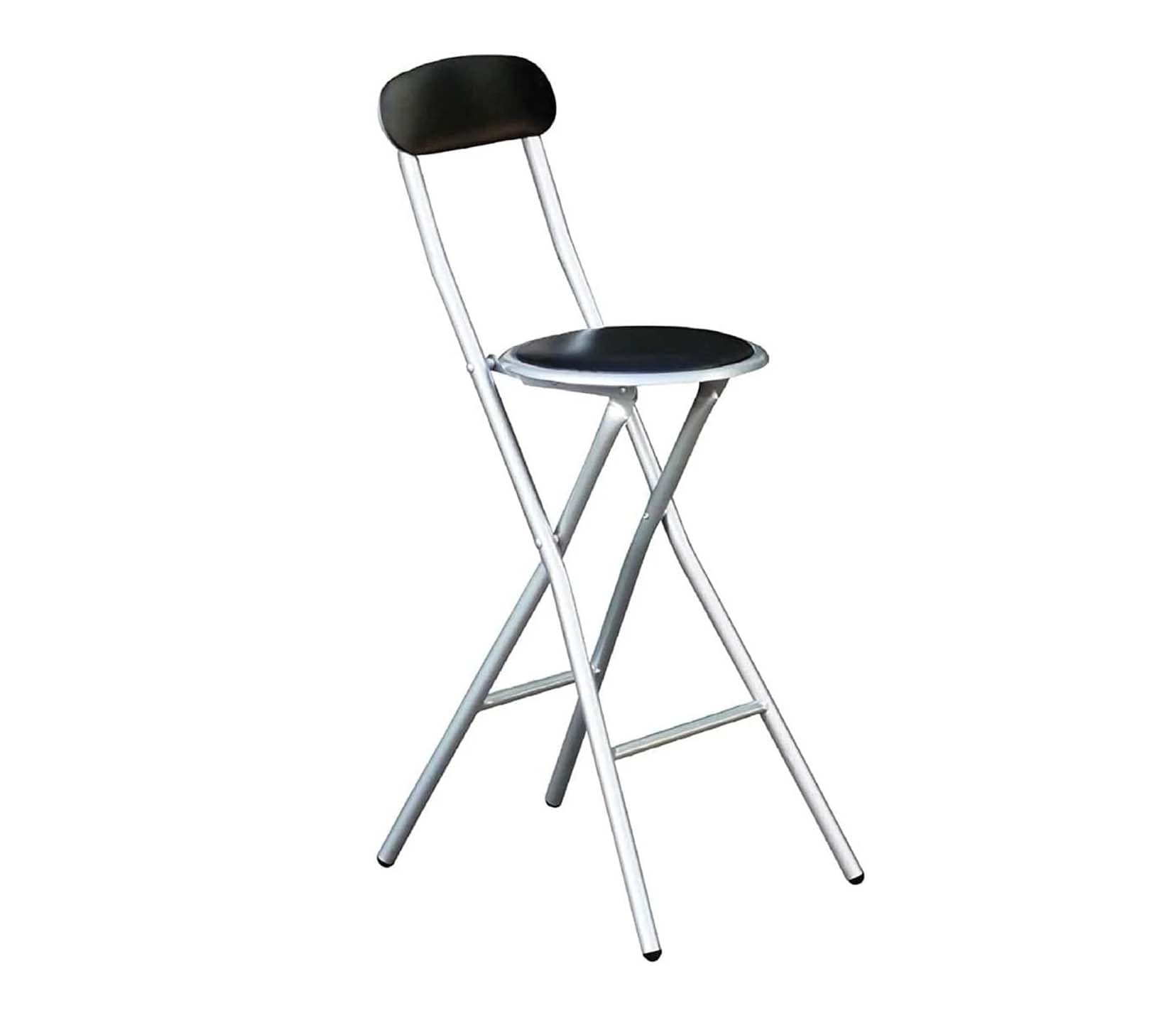 PREMZO Breakfast Bar Stool Chair Soft Padded Round Seat High Chair Foldable Compact Space Saving Lightweight Free Standing Indoor Outdoor Graden Home Office Party Use (Black)