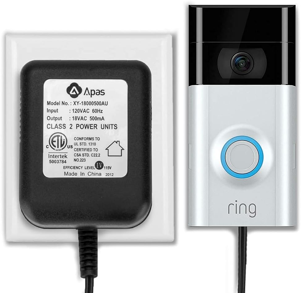 Apas 18V Doorbell Transformer, Power Supply Adapter Compatible with Nest Hello Doorbell,Video Doorbell, Video Doorbell Pro , WR2112 - 