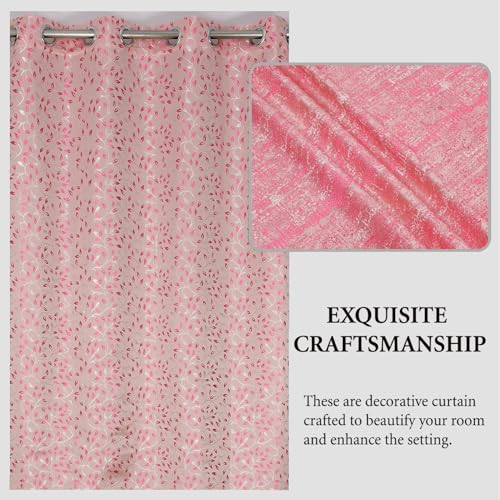 Image of FRESH FROM LOOM Window Floral Blackout Curtains 5 Feet Long,High Tenacity Yarn Polyester Rod Pocket Weaved Premium Screens for Home Office,Prada for Living Room Bedroom,Hypoallergenic(Set of 3,Pink)