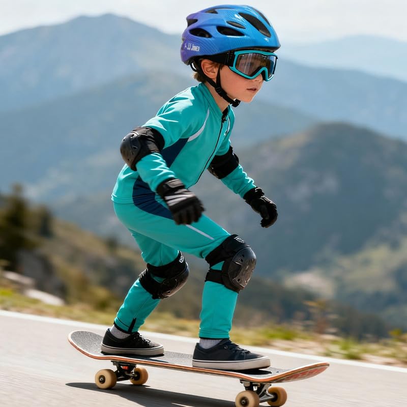 Image of JJ JONEX Professional Adjustable Cycling & Skating Helmet with Detachable Visor | Lightweight Mountain Bike Helmet with Padded Interior (SkyBlue /Purple) Large (MYC)