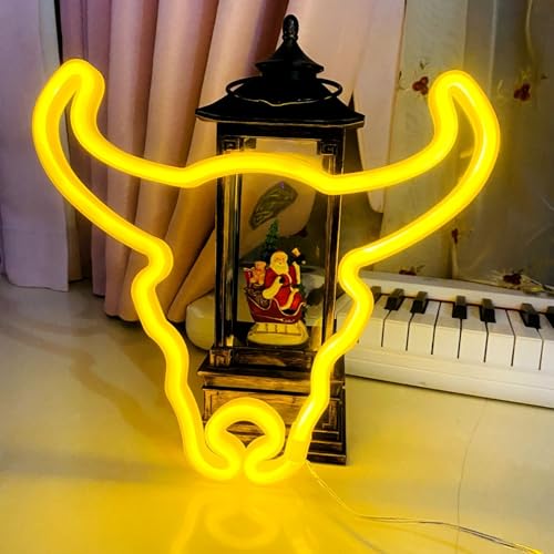 Image of Cow Neon Sign Led Cute Western Cowboy Light up Sign for Wall Bedroom Dorm Bar Counter Party Indian Decor,LED Neon Night Lights Battery and USB Powered,Neon Lights Cow Gifts for Kids
