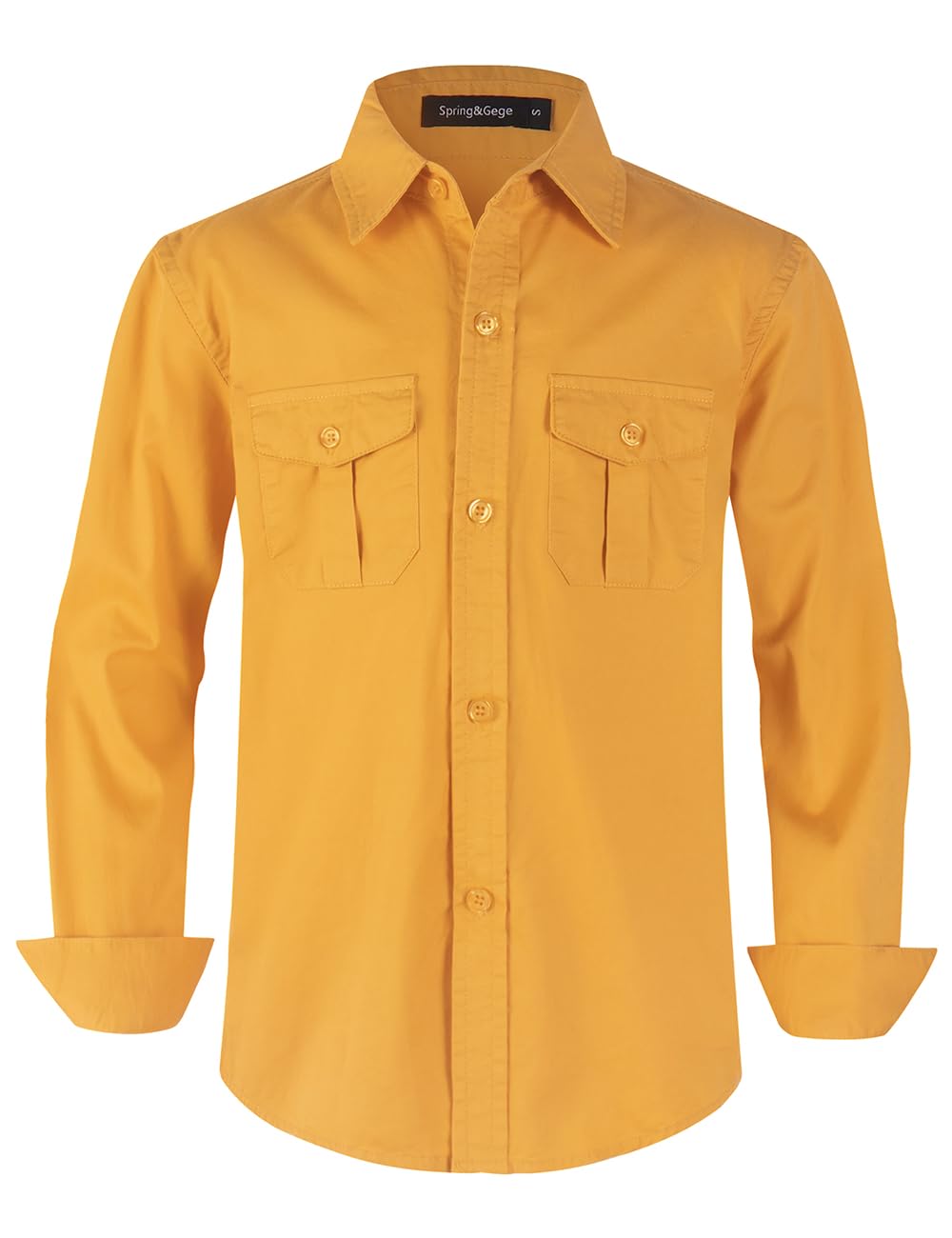 Spring&GegeBoys' Long Sleeve Button Down Shirt for Kids Woven Solid Two Pockets