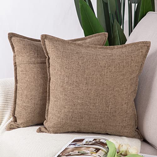 Madizz Lot de 2 Housses de Coussin Doux Lin Décoratif Coussin Couvre Style De Luxe pour canapé Chambre Marron Clair 40x40 cm