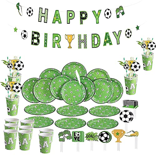 Fútbol Vajilla de Fiesta, Vajilla Cumpleaños Fútbol, Kit de Vajilla de Cumpleaños de Futbols, Decoración de Cumpleaños de Fútbol Vajilla, Adecuado para Fiestas, Fiestas de Cumpleaños Cover