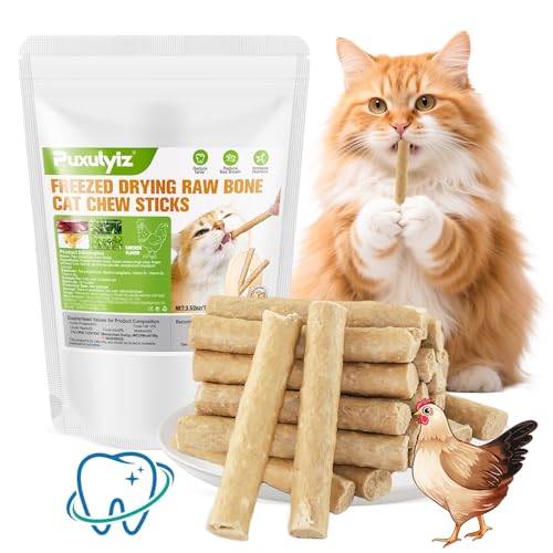 Puxulyiz 3.52oz/100g Freezed Dried Cat Chew Sticks, Cat Dental Treats for Freshens Breath and Controls Tartar, Feline Teething Sticks