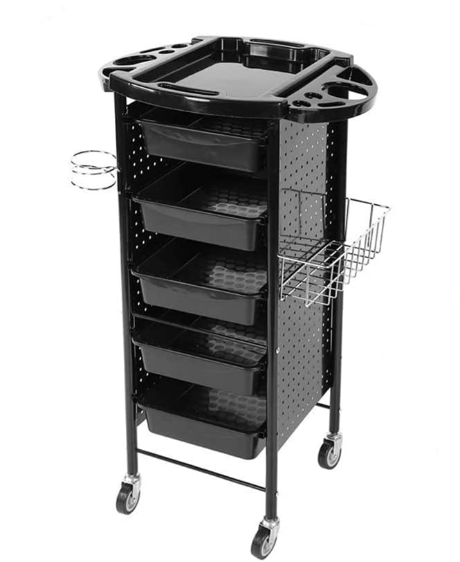 Arbeitswagen Friseur 6 Etagen Haar Salon Lagerung Trolley Cart mit Rädern Fönhalter 5 Schubladen 95 x 53 x 44cm