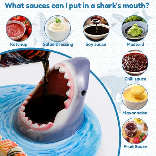 Image of Shark Plates, Upgraded 3-in-1 Shark Sushi Plate, Shark Sushi Plate, Shark Plate with Sauce Compartment, Food Safe Material, Microwave /Oven /Refrigerator /Dishwasher Safe (ellipse)