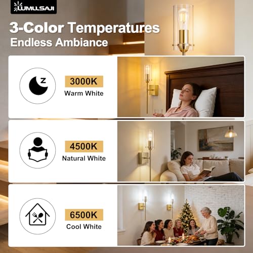 Image of Battery Operated Wall Sconce Glass Wireless Sconces Set of 2 Gold | Wall Sconces Rechargeable with Remote Control Dimmable Wall Light for Bedroom Living Room Hallway Entryway, 3000-6500K