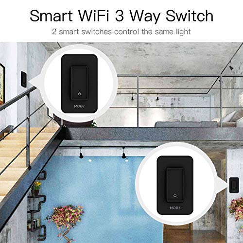 Moes 3 Way Smart Switch, 2.4Ghz Wifi Smart Light Switch Works With Alexa And Google Home, Single Pole, Neutral Wire Required, No Hub Required, Smart Life App Provides Remote Control, Black, 1 Pack #TOP7