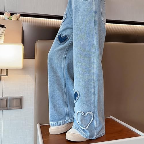 Children Kids Girls Fashion Jeans Classic Elastic Waist Denim Pants with Pockets Wide Leg Pants Causal Trousers4