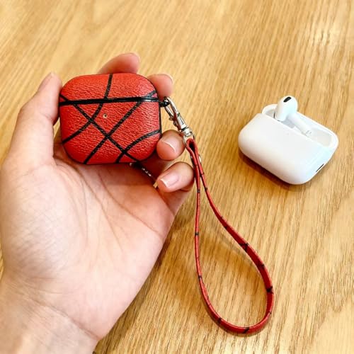 Image of for AirPods 4 Case 2024 (4th Gen, A3058 /A3059) - PU Leather & Hard PC Shockproof Cover with Keychain, LED Visible, Wireless Charging Compatible for Men Women Sports Enthusiasts,Basketball