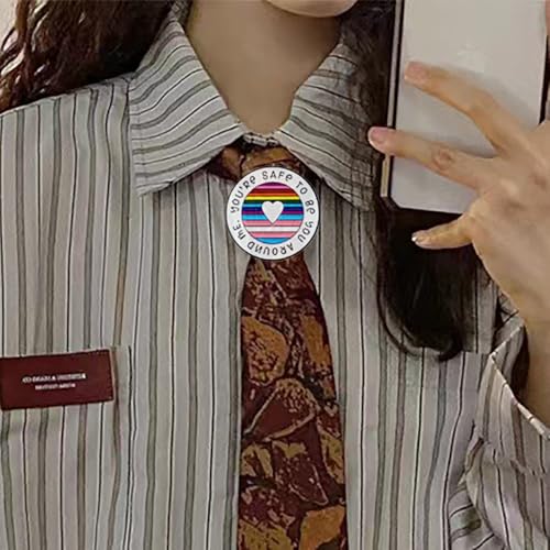 Image of Round Rainbow Enamel Brooch For Women Men, You're Safe To Be You Around Me Badge Pin with Inspirational Quote Lapel Brooches for Clothing Bags Backpacks Jackets Hat Accessory Decoration Jewelry Gifts