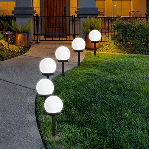 FLOWood Lampes Exterieure Solaires De Jardin Au Sol, Exterieure Étanche Lumiere 6 Pack IP44 Globe Stake lumière Pour extérieur Villa pelouse Jardin, Paysage, Allée, Cour, Patio