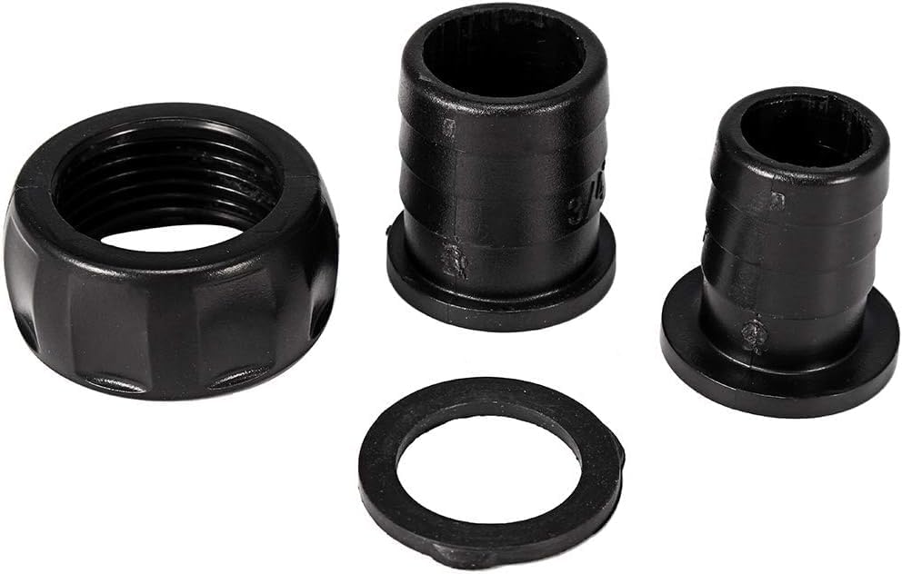 Various pump fittings including barbed connectors, a nut, and an O-ring.