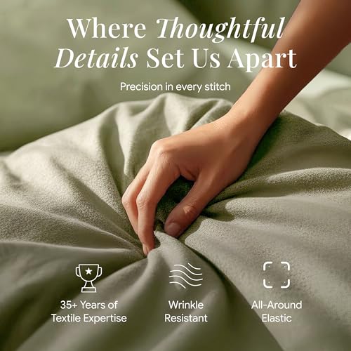 Image of Tribeca Living Queen Cotton Flannel Flat Sheet Only 170-GSM - Oversized 112 x 106 Inch Dimensions for Generous Bed Coverage - Soft Breathable Bedding in Green