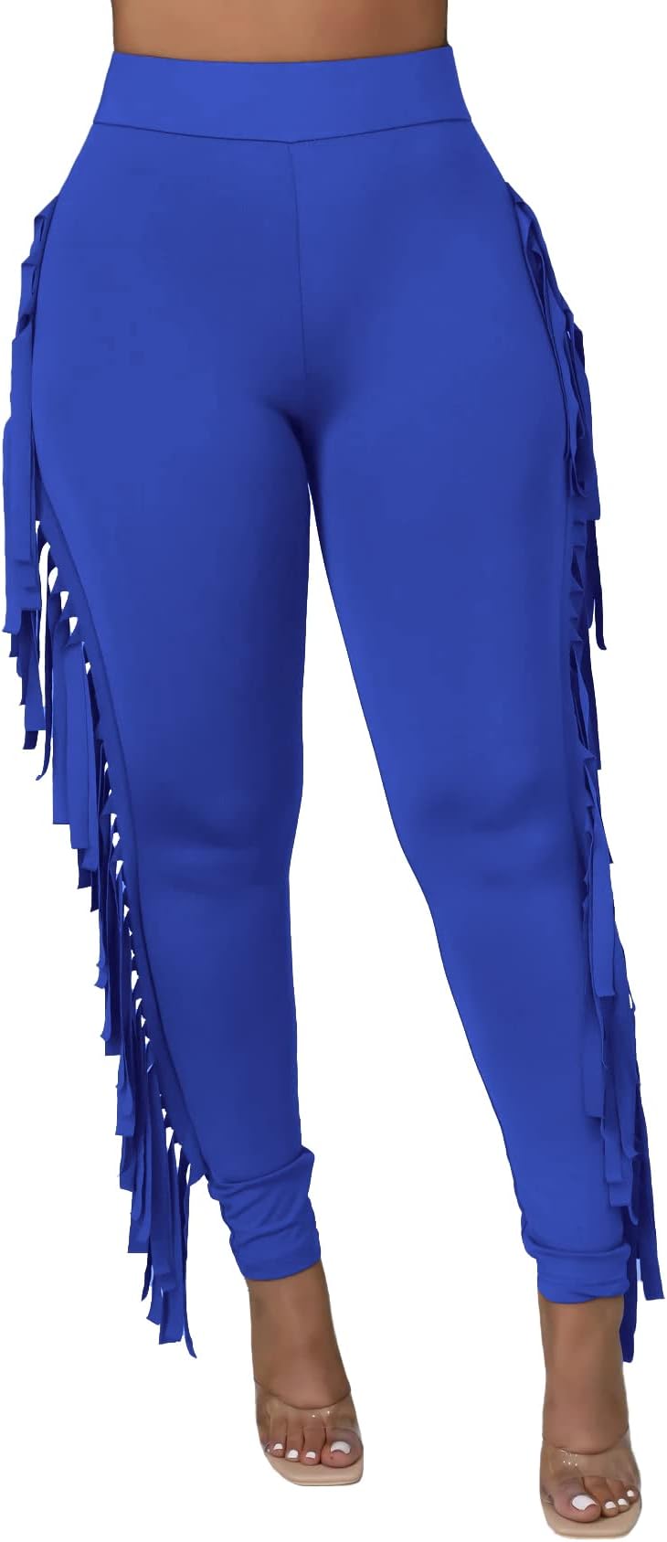 ChoichicWomen's Casual High Waist Fringed Pants With Elastic Waist - Bodycon Tassels Side Long Jogger Sweatpant