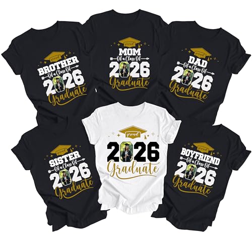 Custom Graduation Family Matching with Photo Tshirt Class of a 2026 Picture Graduation Fans Shirts Proud mom of a 2026 Graduate Tee