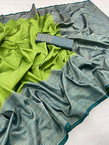 Image of ZECVA Women's Art Lichi Indian Traditional Style Silk Saree With Unstitched Blouse Piece