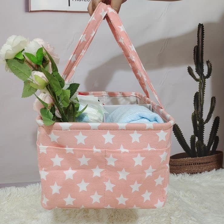 Baby Nappy Caddy, Baby Essential for New Born Baby, Portable Caddy Organizer ,Storage Basket for Babies, Baby Tote Bag for Changing, Car Travel Nappy Bag .Baby Gift Accessories (pink)