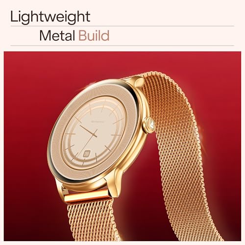 Image of boAt Chrome Iris Smart Watch for Women - Elegant Ultra-Sleek Dial, Light-Weight Metal Body, 1.32 inch AMOLED Display, 1000 Nits, AOD, Female Wellness Tracking Watch for Woman (Gold & Lilac Dual Strap)
