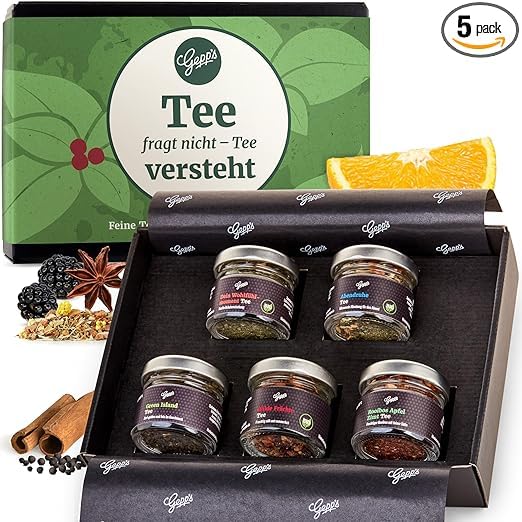 Gepps Feinkost Mini Tee Set I Geschenk mit 5 Bio Teemischungen I Kleine Zusammenstellung für alle Teeliebhaber mit den bekannten Teesorten I Ideales Geschenkset