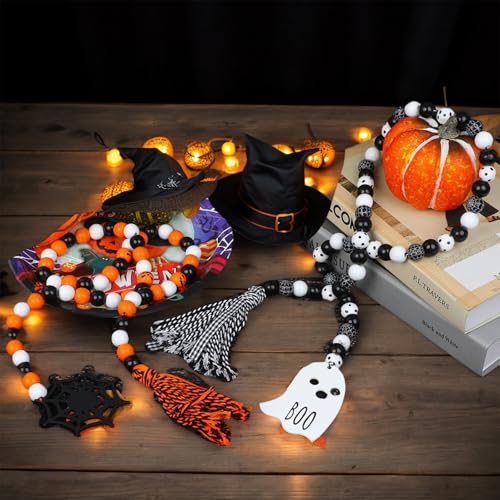 Oeyliz Halloween Tray Decor Wooden Bead Garland - image 2
