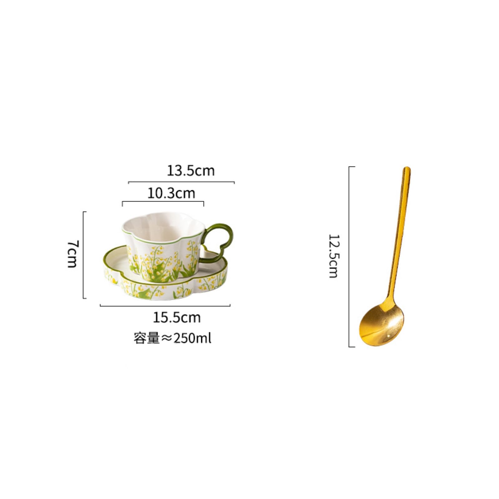 Ceramiczny zestaw filiżanek do herbaty i spodków, 250 ml, wzór kwiatowy dzwonka, styl retro, zestaw 2 szt