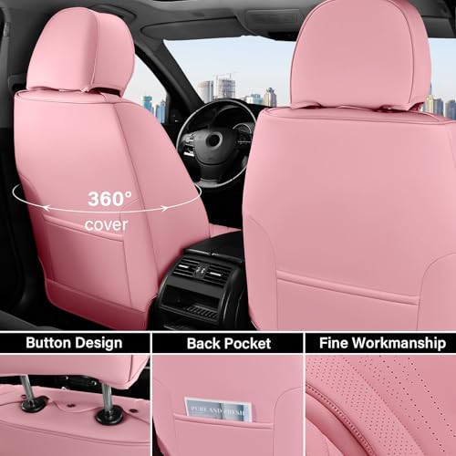 Image of Coverado Pink Seat Covers for Cars, 2 Pack Leather Car Seat Covers, Luxury Waterproof Seat Covers, Front Car Seat Protectors, Driver Car Seat Cushions, Front Seat Covers Universal Fit for Most Cars