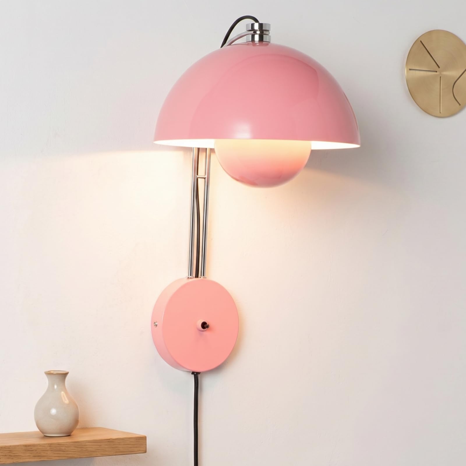 COSYLUX Mid-Century Modern Bud Plug in Wall Sconces for Bedroom, Light Pink