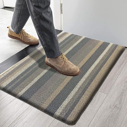 Image of Luxe Home Cuba PVC Door Mats Loop Utillity Anti Fatigue - Stripe Yellow - Cushioned, Non Slip, Washable - Indoor Outdoor Mats for Home, Kitchen, Garage More (51x99 cm)