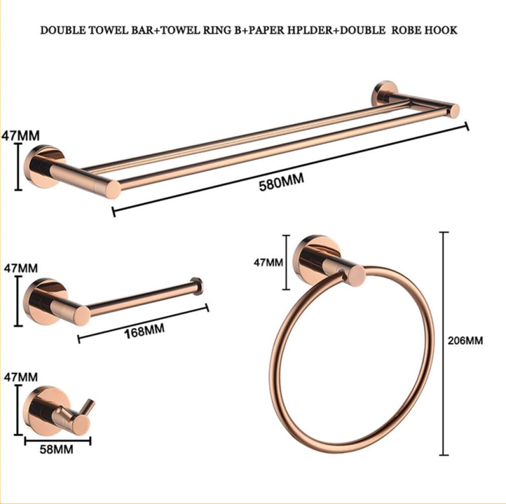 Toallero Doble de Acero Inoxidable de Lujo, toallero, Gancho para Bata, Juegos de Soporte para pañuelos, Accesorios de baño de Oro Rosa, Juego de 4 Piezas, como se Muestra