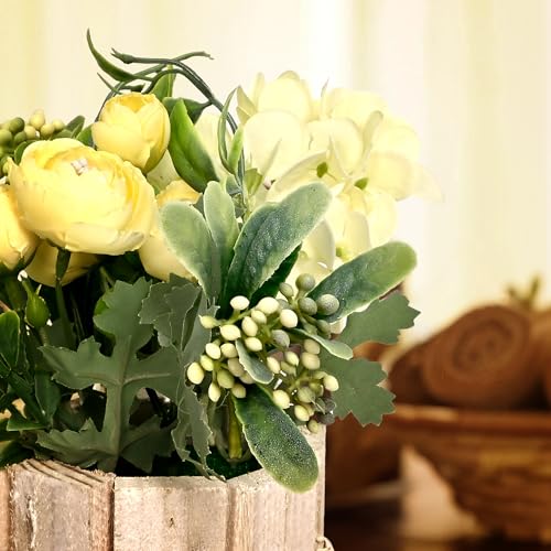 Image of Cortina Wooden Box Elsa Potted Plant | Home Decor Items for Living Room Balcony Kitchen Bedroom Office Table Top Decoration - Yellow, 20X10