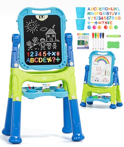 Lehoo Castle Easel for Kids, Adjustable Standing Art Easel for Kids 2-4, Magnetic Chalkboard Whiteboard with Drawing Accessories, Gifts for Toddler...