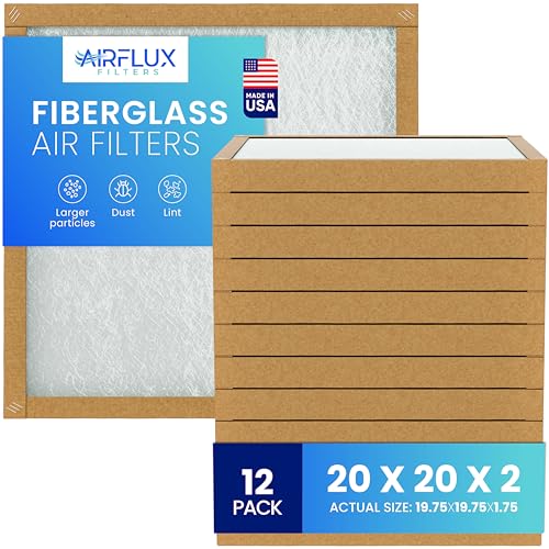 AIRFLUX Fiberglass Air Filter -20x20x2Air Filter 12 Pack - Non Pleated 20