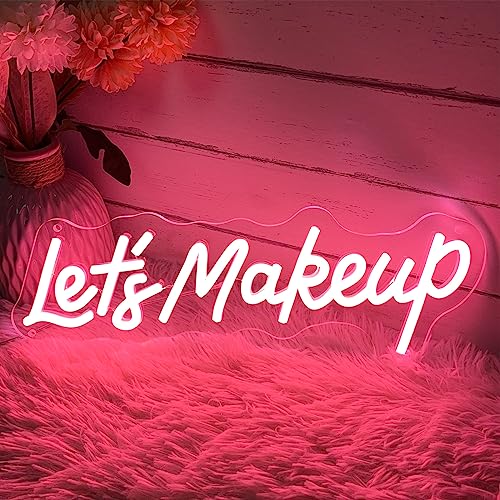 Image of Lets Makeup Neon Sign For Spa Beauty Room Nail Brows Lashed Salon Studio LED Wall Art Decor For Business Stores Logo Barber Shops Led Word Indoor Custom Neon Lights 5V USB Powered Peach Pink 40x14cm