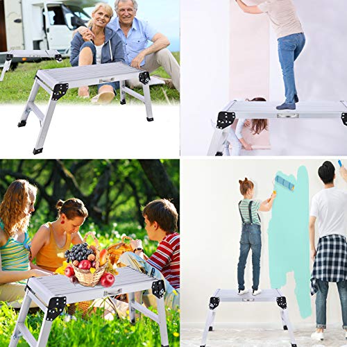 Aluminum Work Platform | Portable Folding Aluminum Step Ladder,Non-Slip Feet, Durable Construction, Easy to Store &Transport -for Washing Vehicles, Cleaning Works, Decorating etc[US Stock] - Thumbnail 3