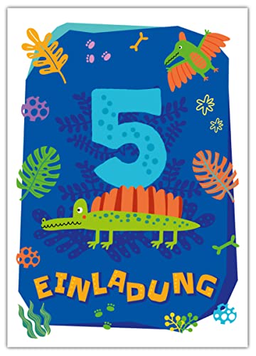 Junapack Lot de 12 cartes d'invitation pour 5ème anniversaire d'enfant - Motif dinosaure avec licorne - 12 enveloppes… - Image 4